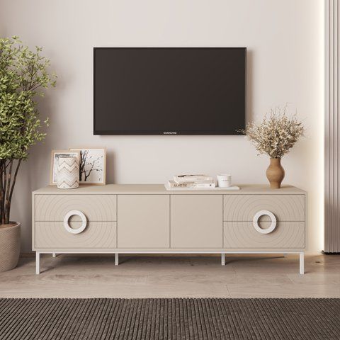 Тумба TV в гостиную Ницца 1 МДФ Кашемир/Белый TV-5-001 фото